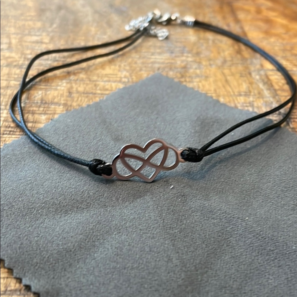 Infinity Heart Black Cord Necklace